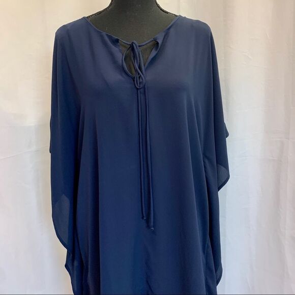 VICI high low asymmetrical short sleeve chiffon navy blue dress Sz M NWOT - Picture 5 of 13